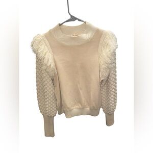 Anthropologie DOLAN Left Coast Collection Fringed Ivory Pullover Sweater NWOT